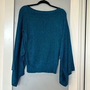 Vertigo Blue Lurex Long Wide Sleeve Sweater Sz M